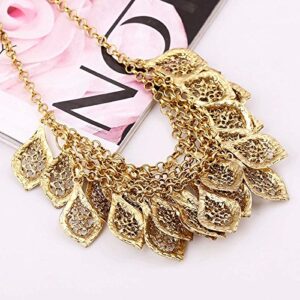 YAZILIND Vintage Gorgeous Multilayer Gold Plated Leaves Chain Collar Bib Chunky Necklace