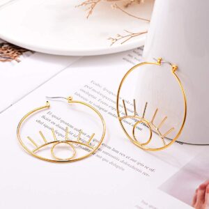 FOCALOOK Gold Eye Earrings for Women 18K Gold Plated Dangle Abstract Evil Eye Hoop Earrings