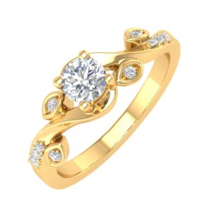 FINEROCK 1/5 Carat Diamond Engagement Rings in 14K Yellow Gold (Ring Size 5) (I1-I2 Clarity)