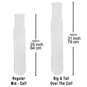 6 Pairs Men's Athletic Tube Socks Over the Calf - Big & Tall (10-15 Big & Tall, 6-pairs White)