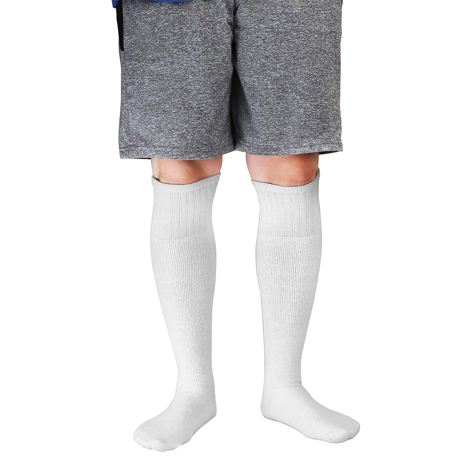 6 Pairs Men's Athletic Tube Socks Over the Calf - Big & Tall (10-15 Big & Tall, 6-pairs White)