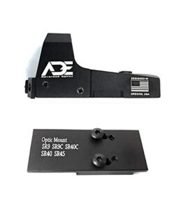 ade advanced optics mini rd3-006x green dot reflex sight for ruger sr9,sr9c,sr40c,sr40,sr45 pistol mounting plate that replace rear sight