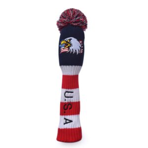 USA Flag Eagle Embroidered Knitted Golf headcovers for 460cc Driver Wood POM POM Head Club Covers