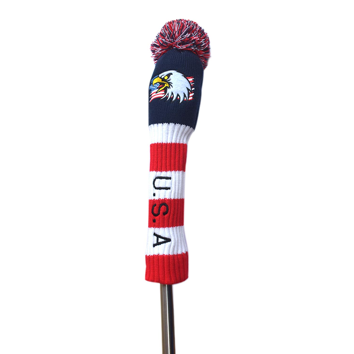 USA Flag Eagle Embroidered Knitted Golf headcovers for 460cc Driver Wood POM POM Head Club Covers