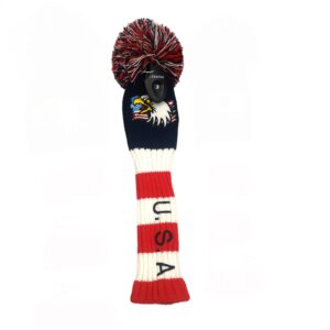 USA Flag Eagle Embroidered Knitted Golf headcovers for 460cc Driver Wood POM POM Head Club Covers