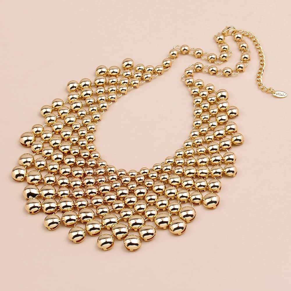 MEIDIJINGBEI gold statement necklaces for women Collar Necklace Glossy Metal Exaggerated Necklace for Women Glamour Necklace collar jewelry (Gold)