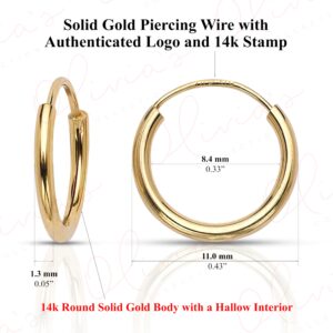 14k Yellow Gold Endless Hoop Earrings 11x1.3mm