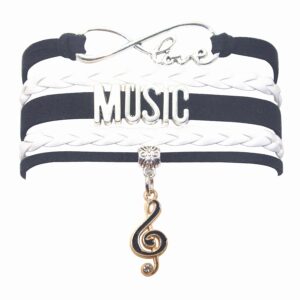 hcchanshi music bracelet musical jewelry infinity love music bracelet for music fans, music lovers, music teacher, music themed jewelrys (black and white)