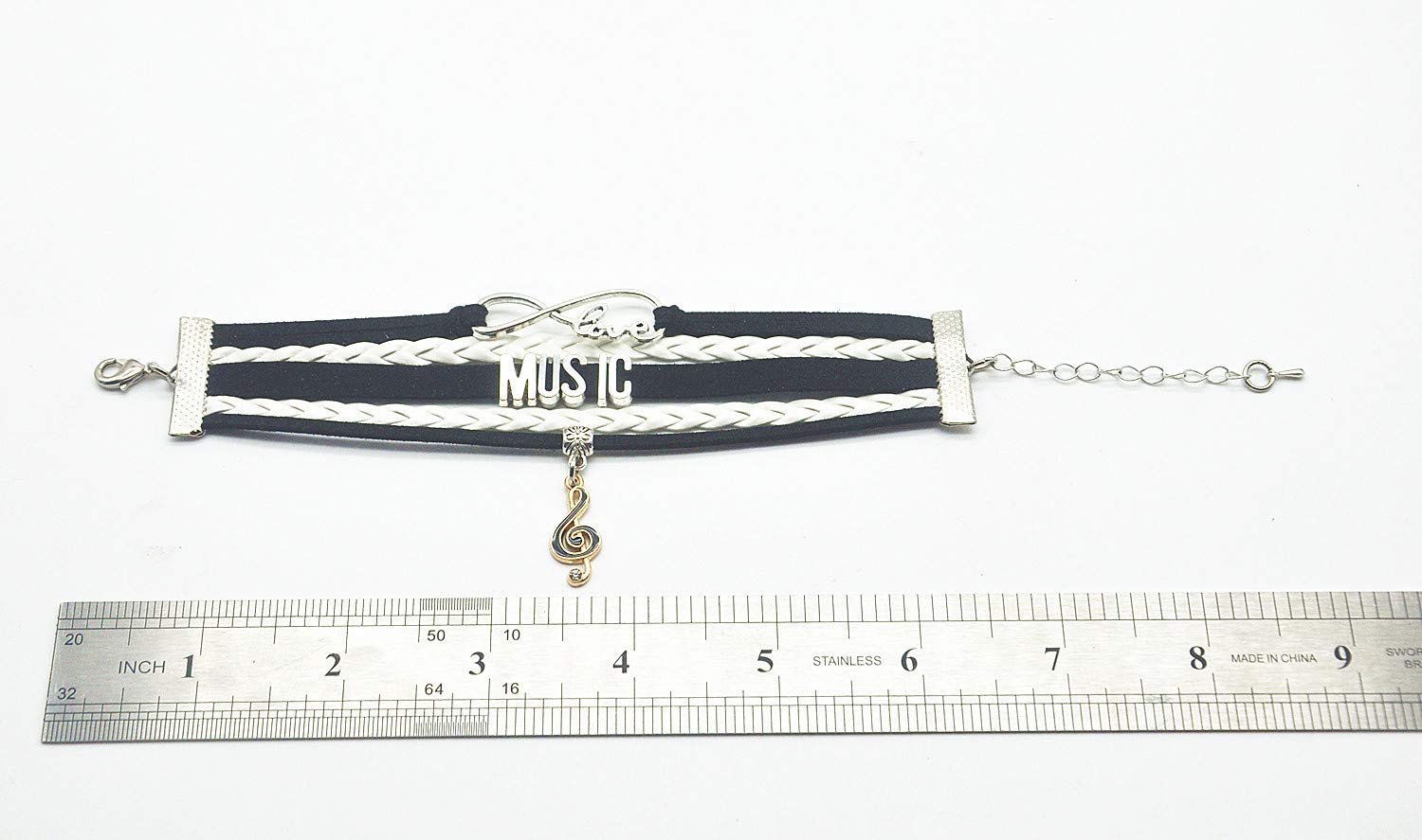 HCChanshi Music Bracelet Musical Jewelry Infinity Love Music Bracelet For Music Fans, Music Lovers, Music Teacher, Music Themed Jewelrys (Black and White)