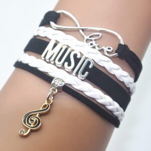 HCChanshi Music Bracelet Musical Jewelry Infinity Love Music Bracelet For Music Fans, Music Lovers, Music Teacher, Music Themed Jewelrys (Black and White)