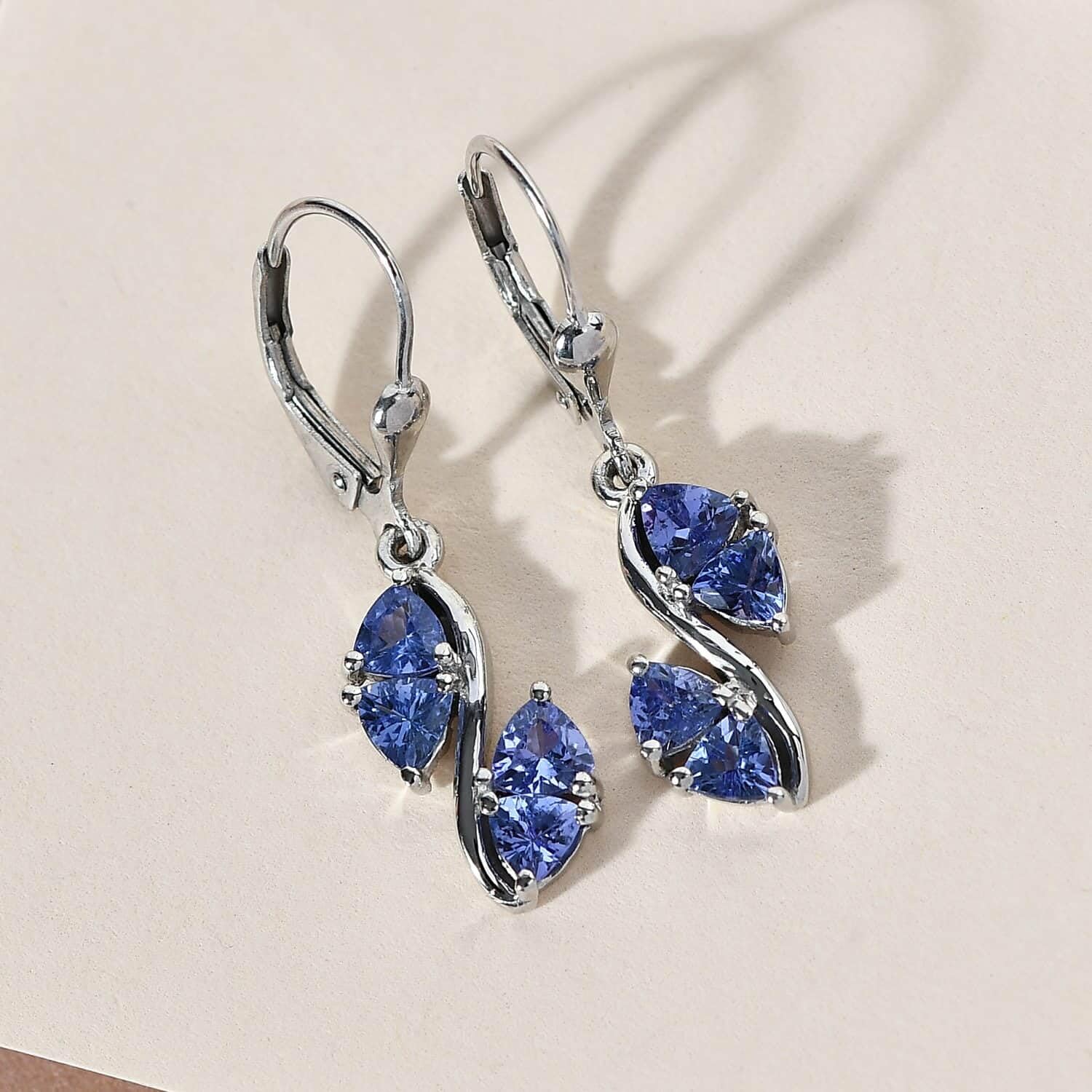 Shop LC Tanzanite Dangle December Birthstone Earrings For Women 925 Sterling Silver Platinum Plated Lever Back Trillion Blue Birthday Gifts for Women Ct 1.6