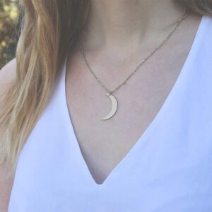 Glimmerst Crescent Moon Necklace, 18K Gold Plated Stainless Steel Crescent Moon Pendant Necklace Delicate Dainty Crescent Necklace for Women