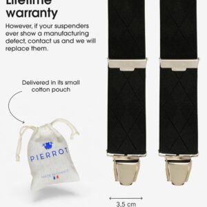 PIERROT Men’s Suspenders - One Size Adjustable and Elastic Suspenders for Men Trousers Heavy Duty with 4 Very Strong Clips