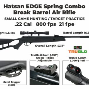 Hatsan Edge .22 Cal 1000 FPS / 21 FPE - Brake Barrel Air Rifle .22 Caliber w/ 3-9X32 Scope, QuietEnergy (QE) & Spring Piston | Small & Medium Game air Gun + Wearable4U 250x Pellets Bundle