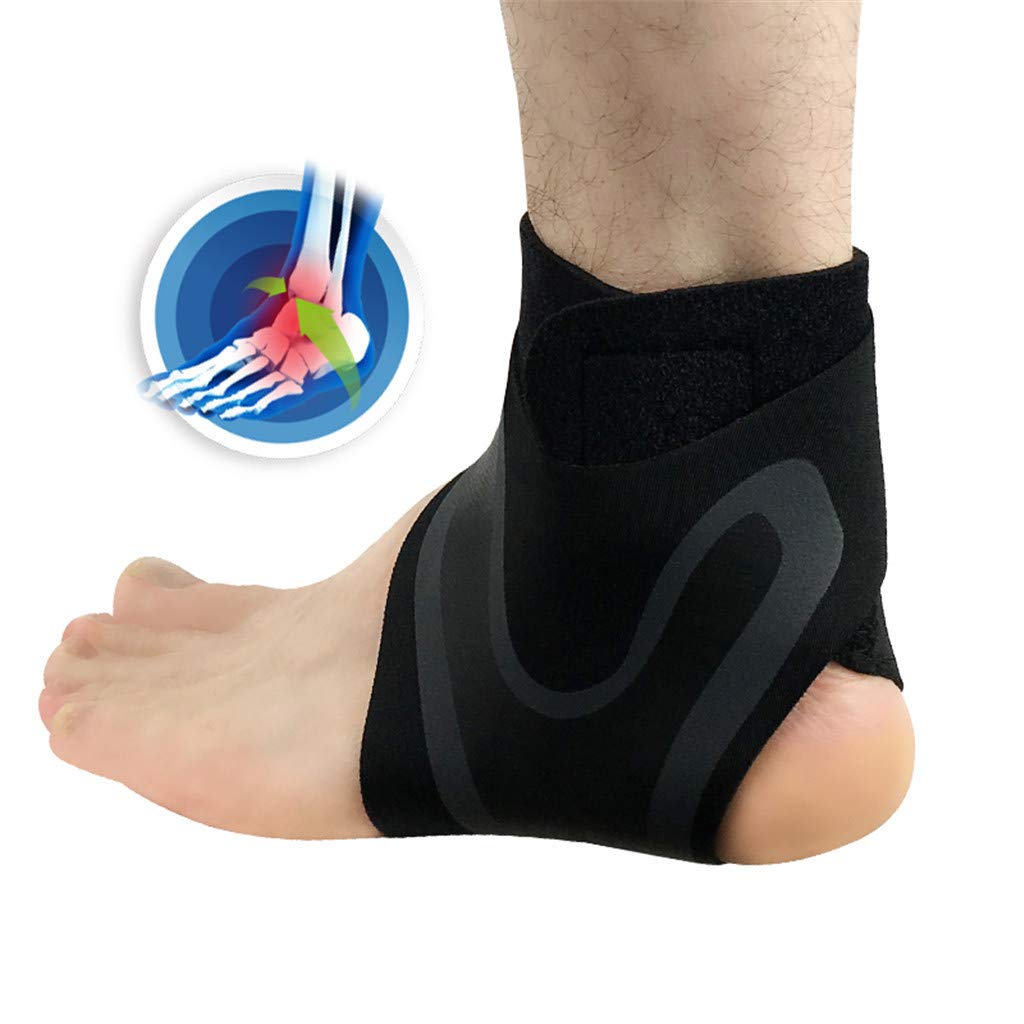 Mayunn Adjustable Elastic Ankle Support Sleeve Elastic Ankle Brace Guard Foot Support Sports - Reduce Sports Injuries, Recovery After Injury (Black) (B, L)