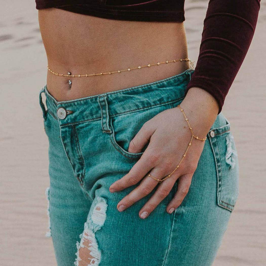 Nicute Boho Waist Chain Simple Belly Chains Summer Beach Body Accessories Jewelry for Women and Girls (Gold)