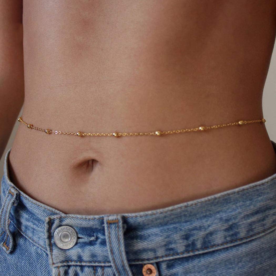 Nicute Boho Waist Chain Simple Belly Chains Summer Beach Body Accessories Jewelry for Women and Girls (Gold)