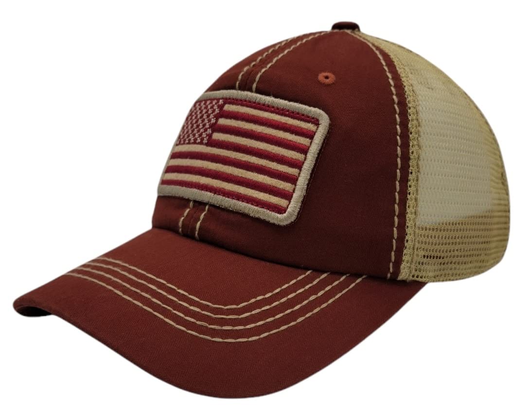 Honor Country US Flag Baseball Hat USA American Trucker Cap Rust Burgundy