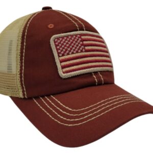 Honor Country US Flag Baseball Hat USA American Trucker Cap Rust Burgundy