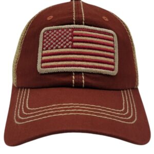 Honor Country US Flag Baseball Hat USA American Trucker Cap Rust Burgundy