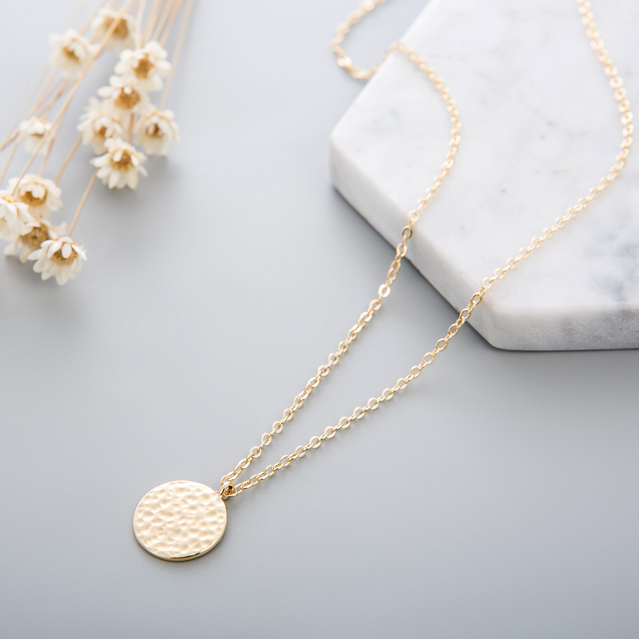 Fettero Layered Necklace Gold Satellite Chain Choker Hammered Coin Pendant 14K Gold Plated Dainty Simple Jewelry for Women