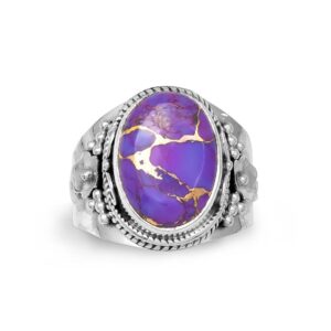 YoTreasure Purple Copper Turquoise Solid 925 Sterling Silver Chunky Ring Jewelry