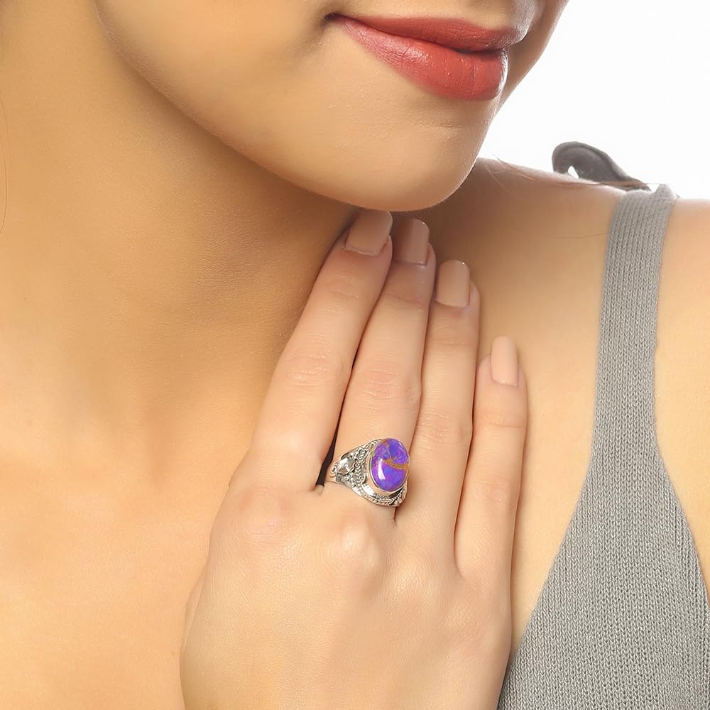 YoTreasure Purple Copper Turquoise Solid 925 Sterling Silver Chunky Ring Jewelry