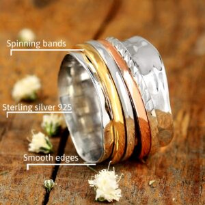 Boho-Magic Spinner Ring for Women 925 Sterling Silver with Copper Brass and Silver Fidget Rings (9)