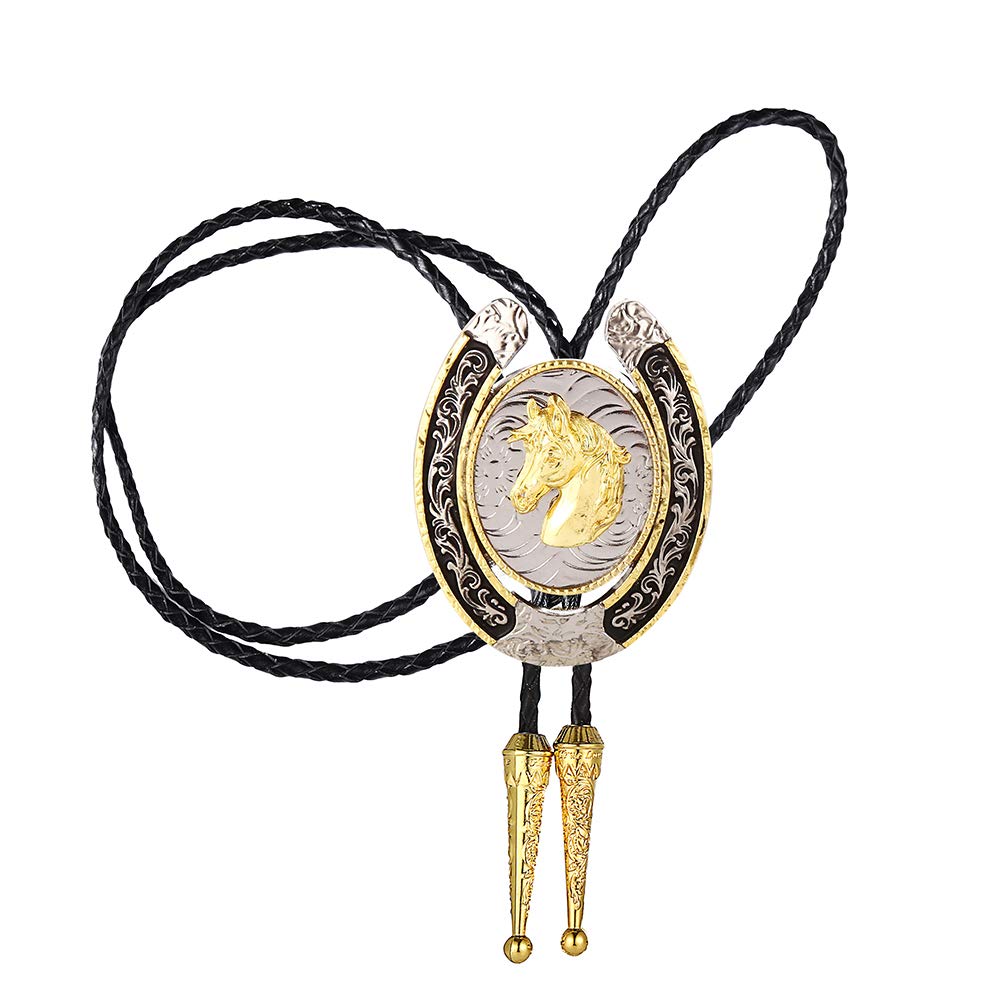 HUABOLA CALYN Bolo Tie for Men- Western Cowboy Native American Golden Horse Bolo Tie