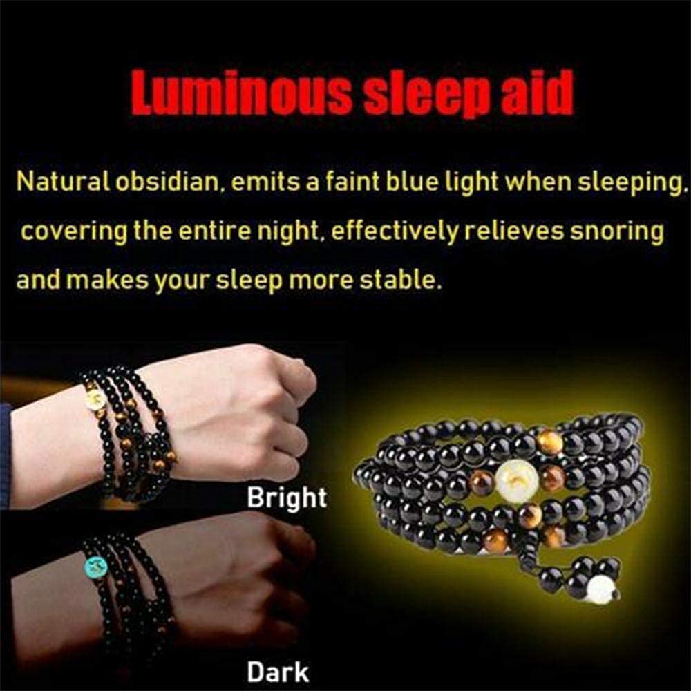 Obsidian Bracelet 108-Beads Dragon Pattern Luminous Therapy Jewerly Gift, 30-inch