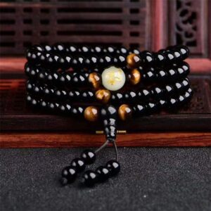 Obsidian Bracelet 108-Beads Dragon Pattern Luminous Therapy Jewerly Gift, 30-inch