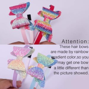 WANYU 10 Pcs Butterfly Bow Headabands For Girls,Glitter Hairbands 3 Inch Sequin Hairbow Rainbow Head Bands For Kids Toddler Girl Hair Accessories