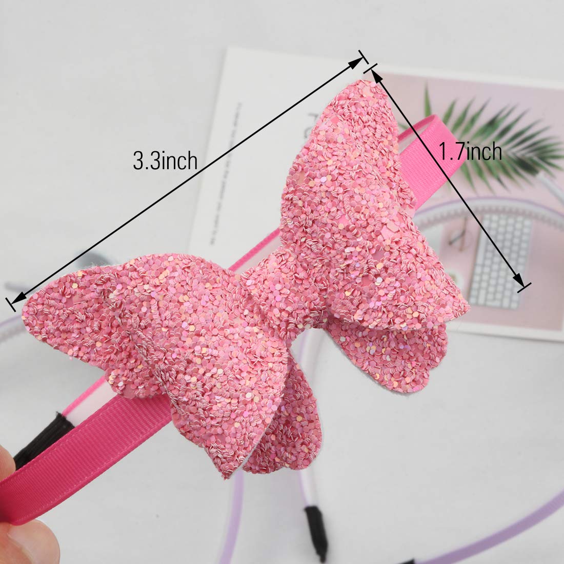 WANYU 10 Pcs Butterfly Bow Headabands For Girls,Glitter Hairbands 3 Inch Sequin Hairbow Rainbow Head Bands For Kids Toddler Girl Hair Accessories