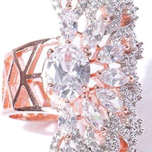 Priyaasi Sparkling American Diamond Ring for Women | Half-Flower Design | Rose Gold-Plated | Stylish Statement Cocktail Ring for Girlfriend & Wife | Size - 22