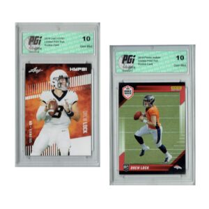 drew lock 2019 leaf hype #19 & panini rp #fl11 rookie card 2-pack pgi 10