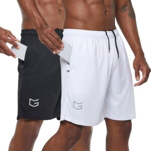 G Gradual Men's 7" Workout Running Shorts Quick Dry Lightweight Gym Shorts with Zip Pockets (2 Pack: Black/White Medium)