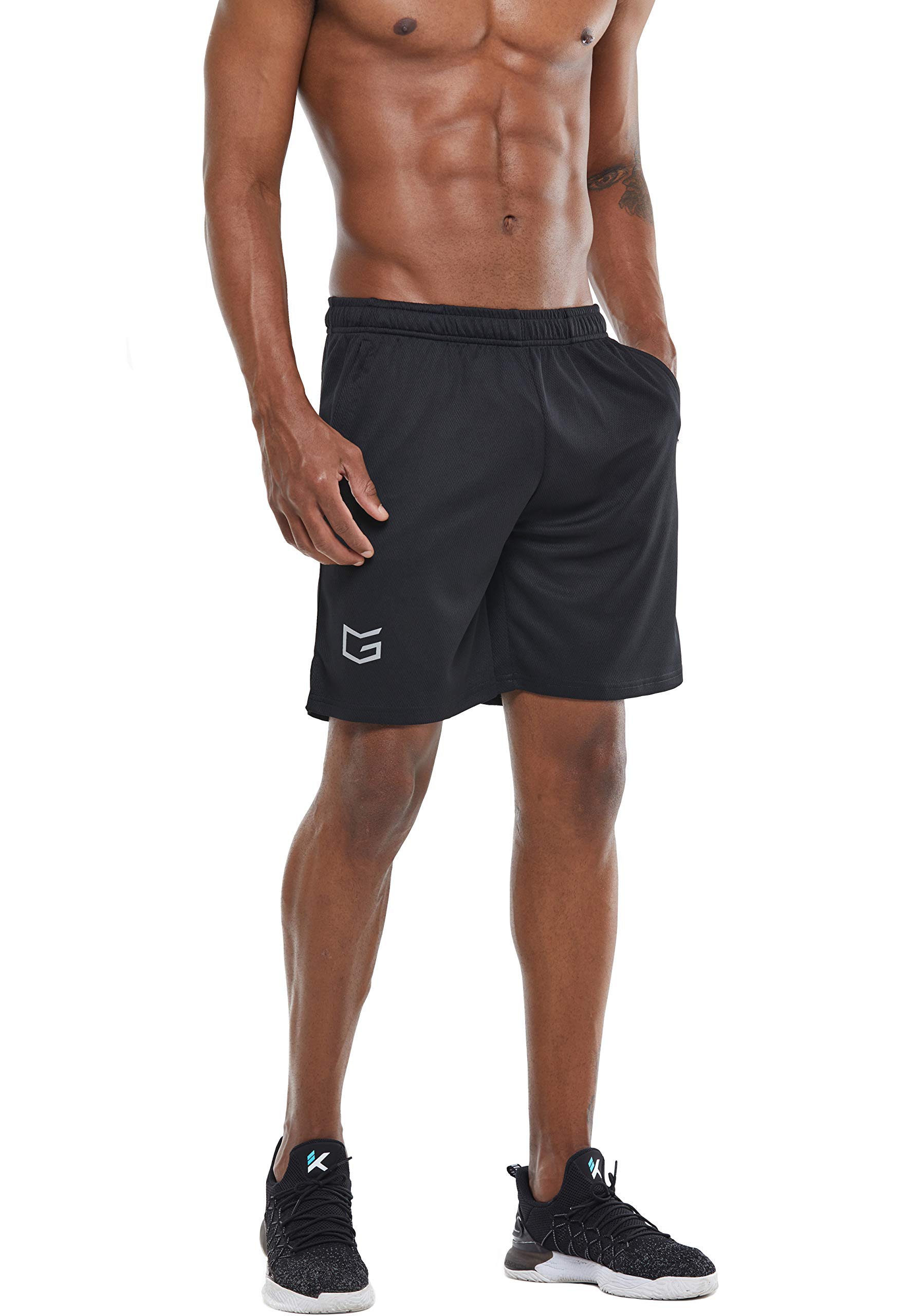 G Gradual Men's 7" Workout Running Shorts Quick Dry Lightweight Gym Shorts with Zip Pockets (2 Pack: Black/White Medium)