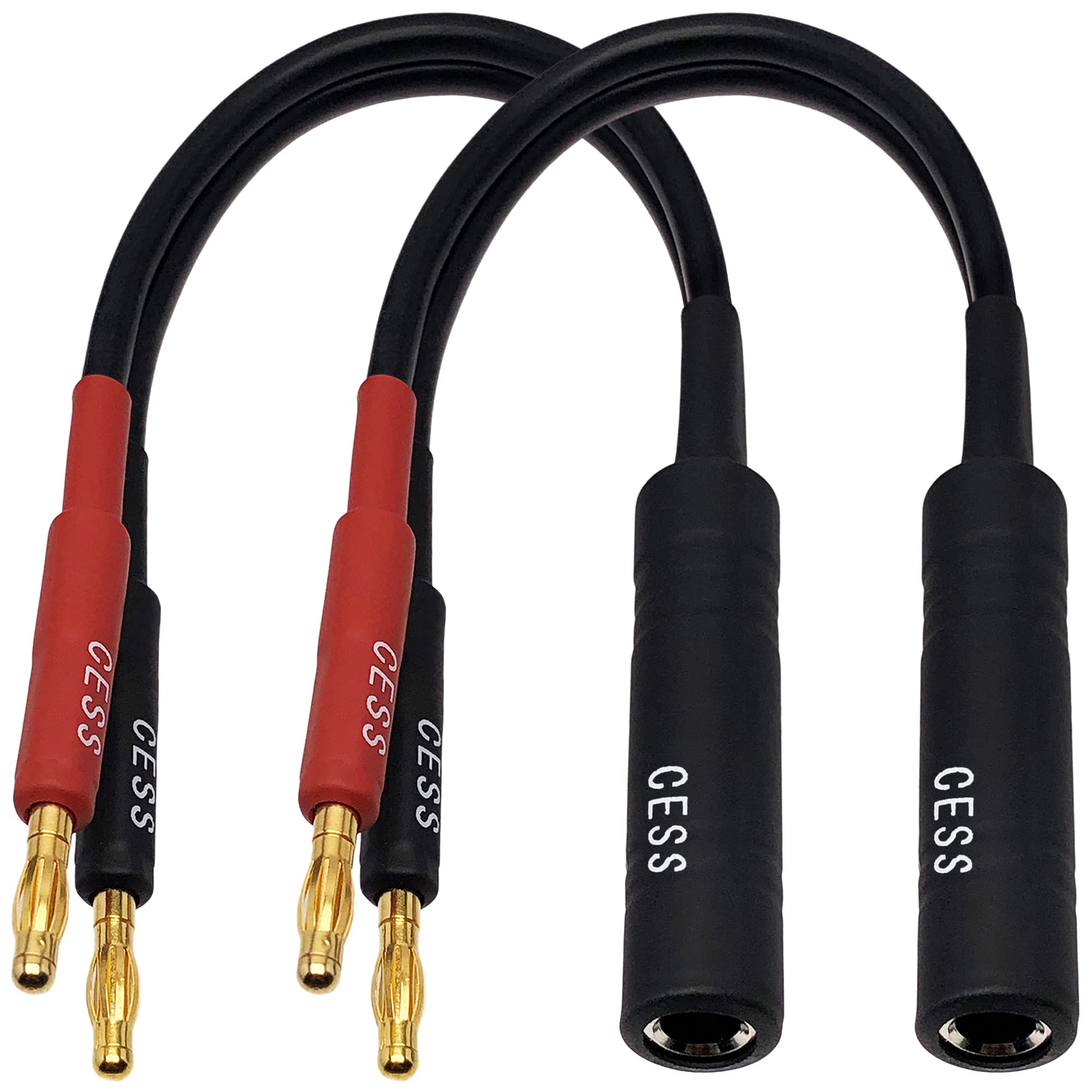 CESS-020 1/4 Inch TS to Dual Banana Plug Speaker Adaptor, 6 Inch - Mono 6.35mm Female Jack to Banana Cable - 2 Pack