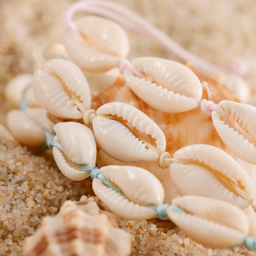 Tarsus Natural Cowrie Puka Shell Bracelets Handmade Boho White Seashell Bracelet Gifts for Women Teen Girls 3 Pcs