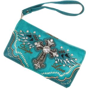 Zelris Faith Love Hope Cross Angel Wing Women Conceal Carry Women Tote Purse Set (Teal Blue)