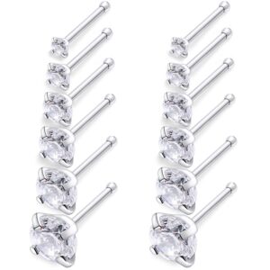 scerring 6 pairs 20g stainless steel nose bone rings studs nostril ring pin piercing jewelry prong setting 1.5-4mm clear cubic zirconia silver