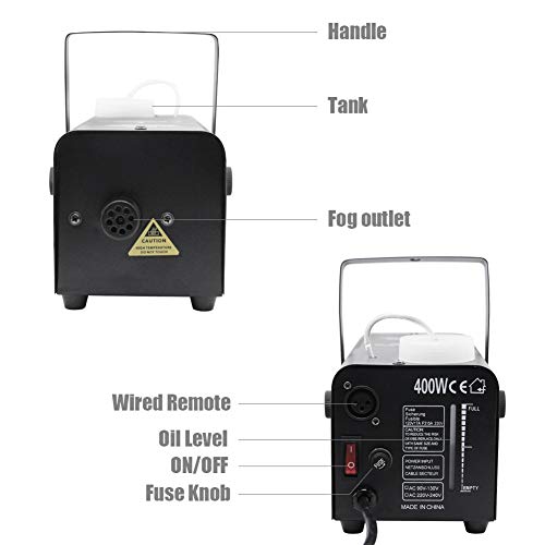 ATDAWN Halloween Fog Machine, Professional Wireless Remote Control Portable Smoke Machine for Holidays Parties Weddings - Quick Generation of Huge Fog 2000 CFM, with Fuse Protection - Metal Black