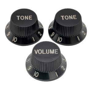 Musiclily Pro Imperial Inch Size 1 Volume 2 Tone Strat Knobs Set for USA Made Fender Stratocaster Electric Guitar, Black