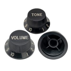 Musiclily Pro Imperial Inch Size 1 Volume 2 Tone Strat Knobs Set for USA Made Fender Stratocaster Electric Guitar, Black