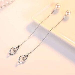 Elegant 925 Sterling Silver Threader Tassel Earrings Pearl Ball Drop Long Chain Earrings Wedding for Women