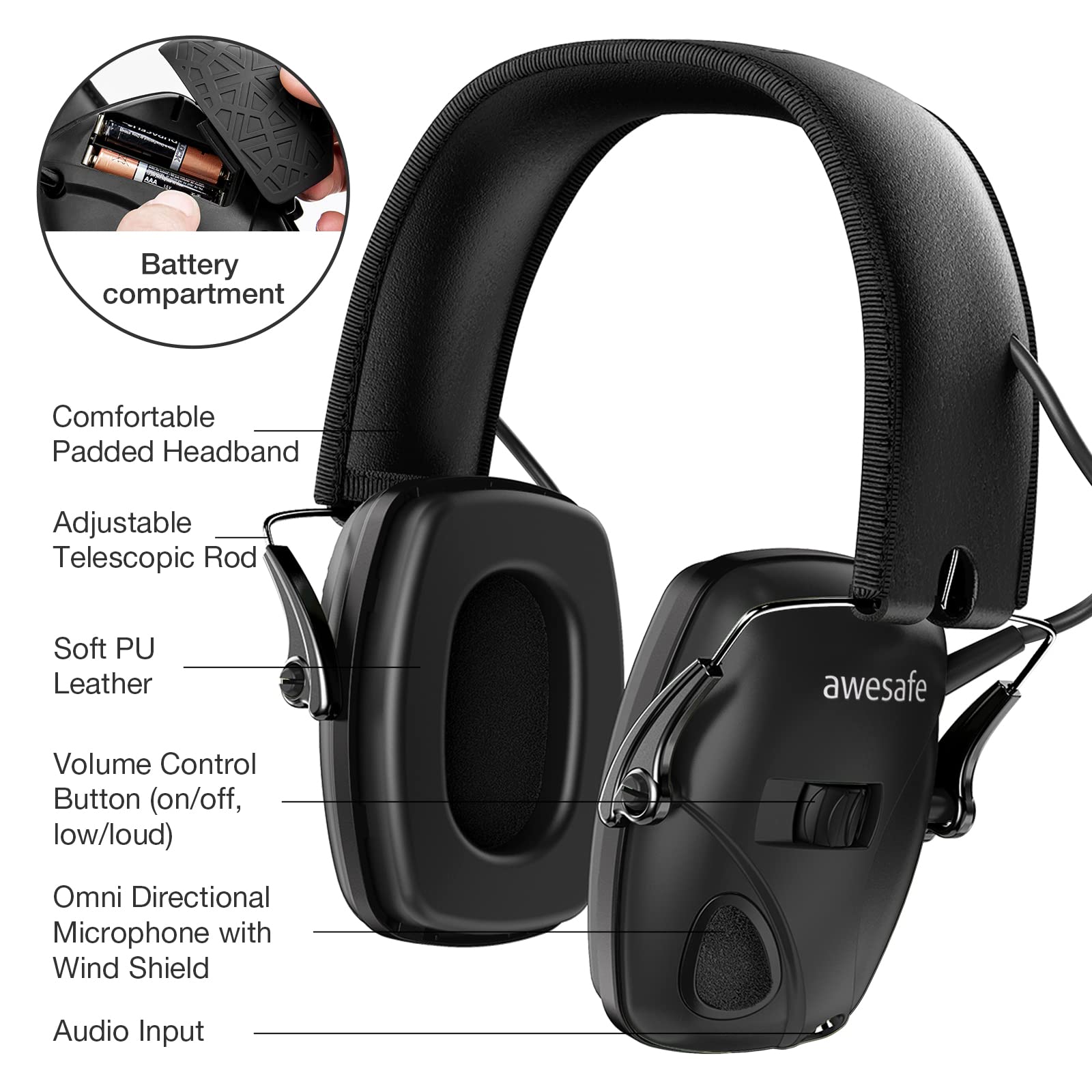 awesafe Electronic Shooting Earmuff Ear Hearing Protection Safety Ear Muffs Noise Reduction Sound Amplification