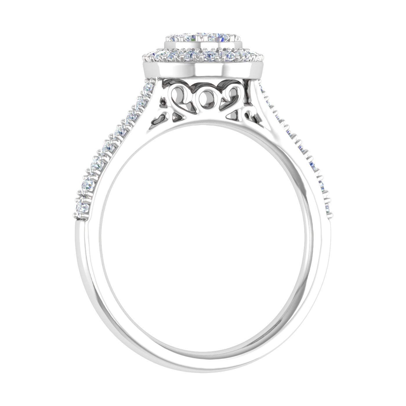 1/2 Carat Diamond Cluster Engagement Ring in 10K White Gold (Ring Size 5.5) (I1-I2 Clarity)