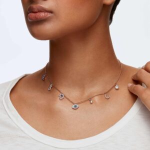 SWAROVSKI Symbolica Collection Women's Choker-Style Necklace, with Seven Blue and White Crystal Charms and Rose-Gold Tone Finished Chain