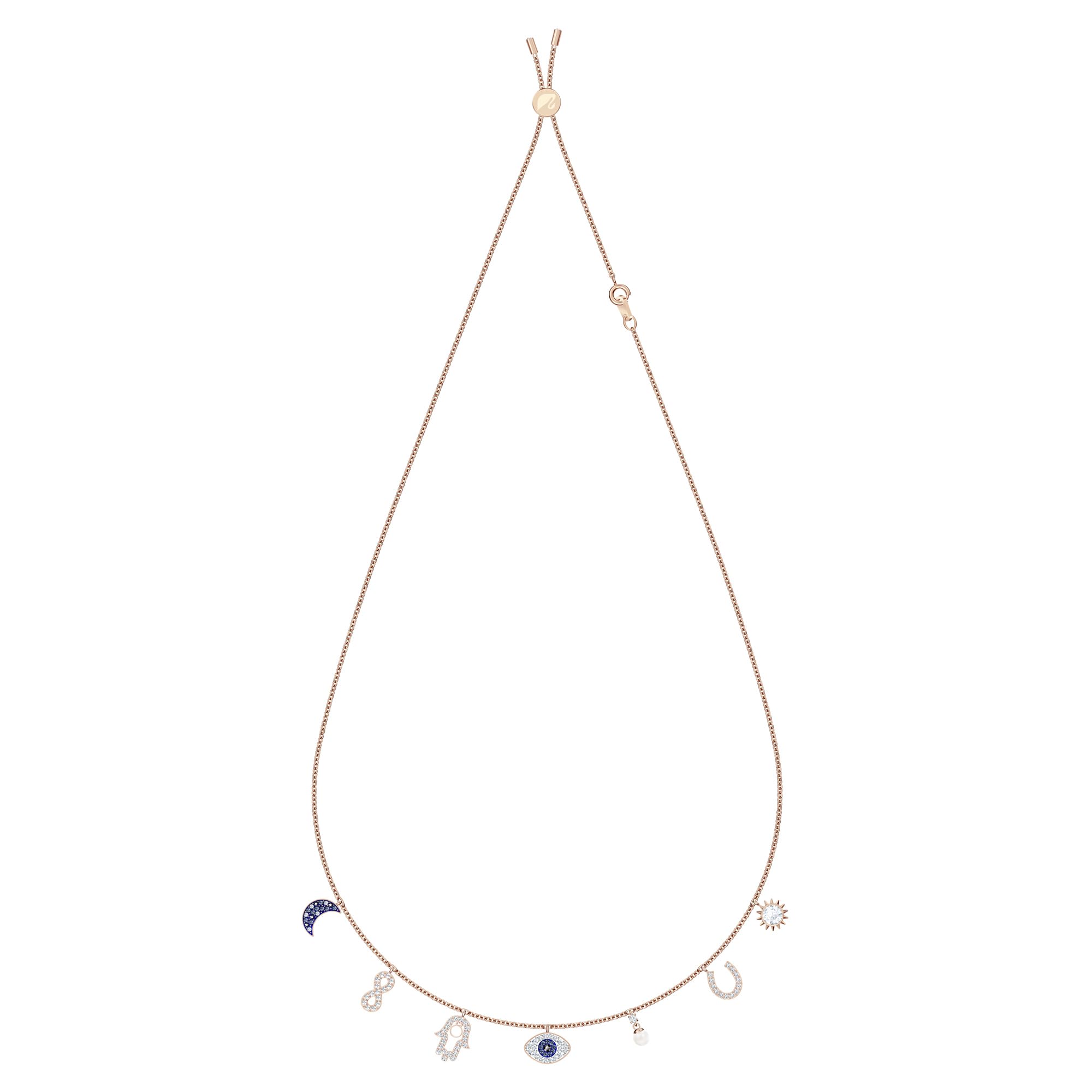 SWAROVSKI Symbolica Collection Women's Choker-Style Necklace, with Seven Blue and White Crystal Charms and Rose-Gold Tone Finished Chain