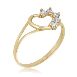 AVORA 10K Yellow Gold Simulated Diamond CZ Open Heart Ring, Size 3 - Size 3